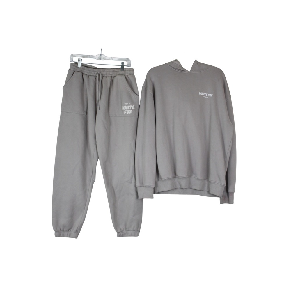 White Fox Athleisure Casual Streetwear Offstage Comfy Sweatsuit Set Beige M/L
